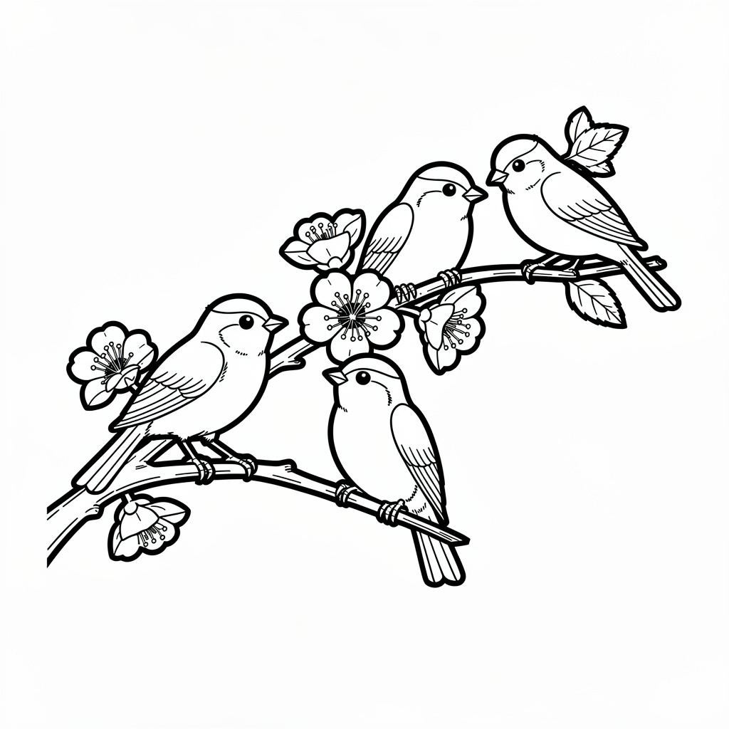 小鳥と花のぬりえ