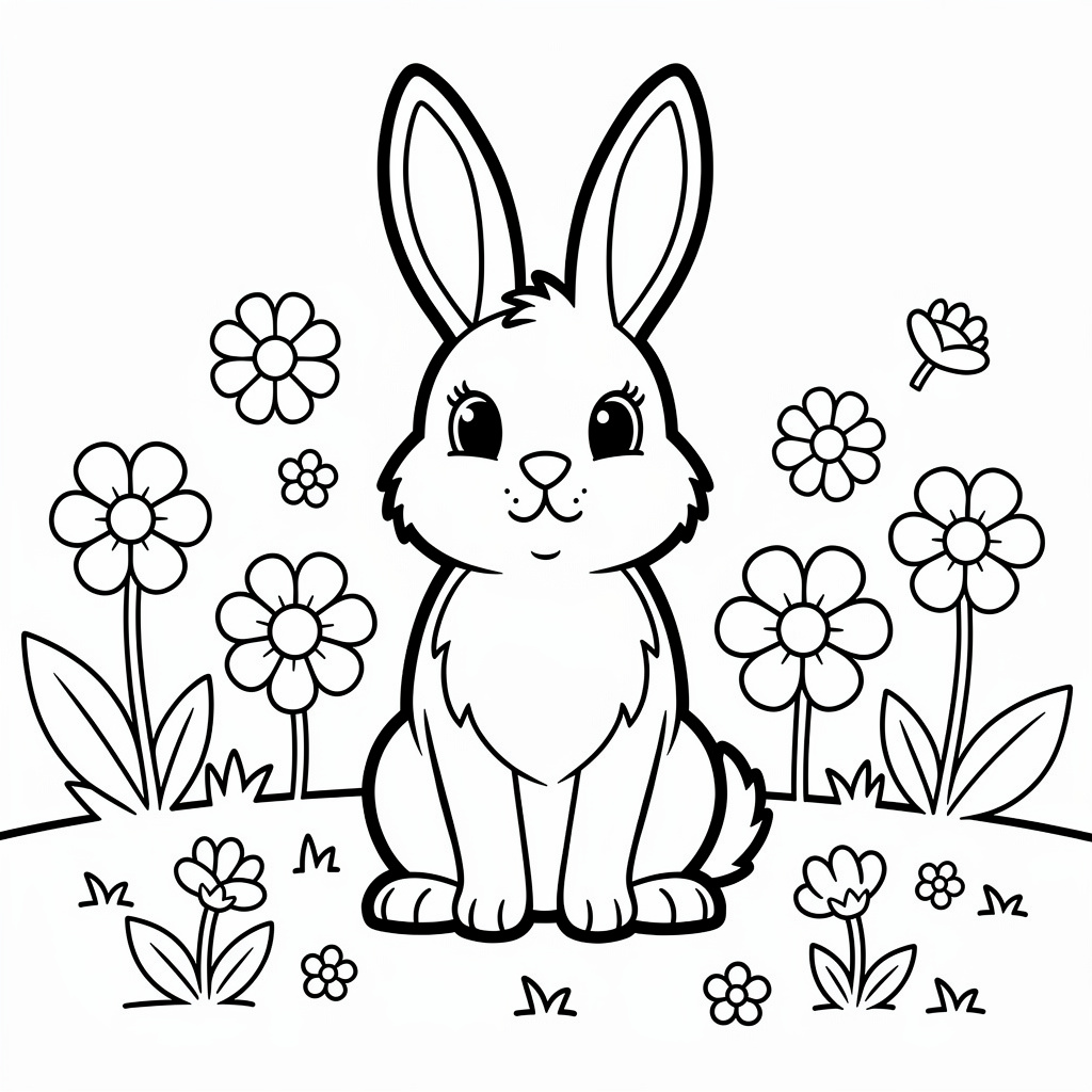 うさぎと花のぬりえ