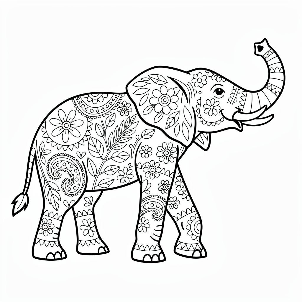 花飾りの象のぬりえ