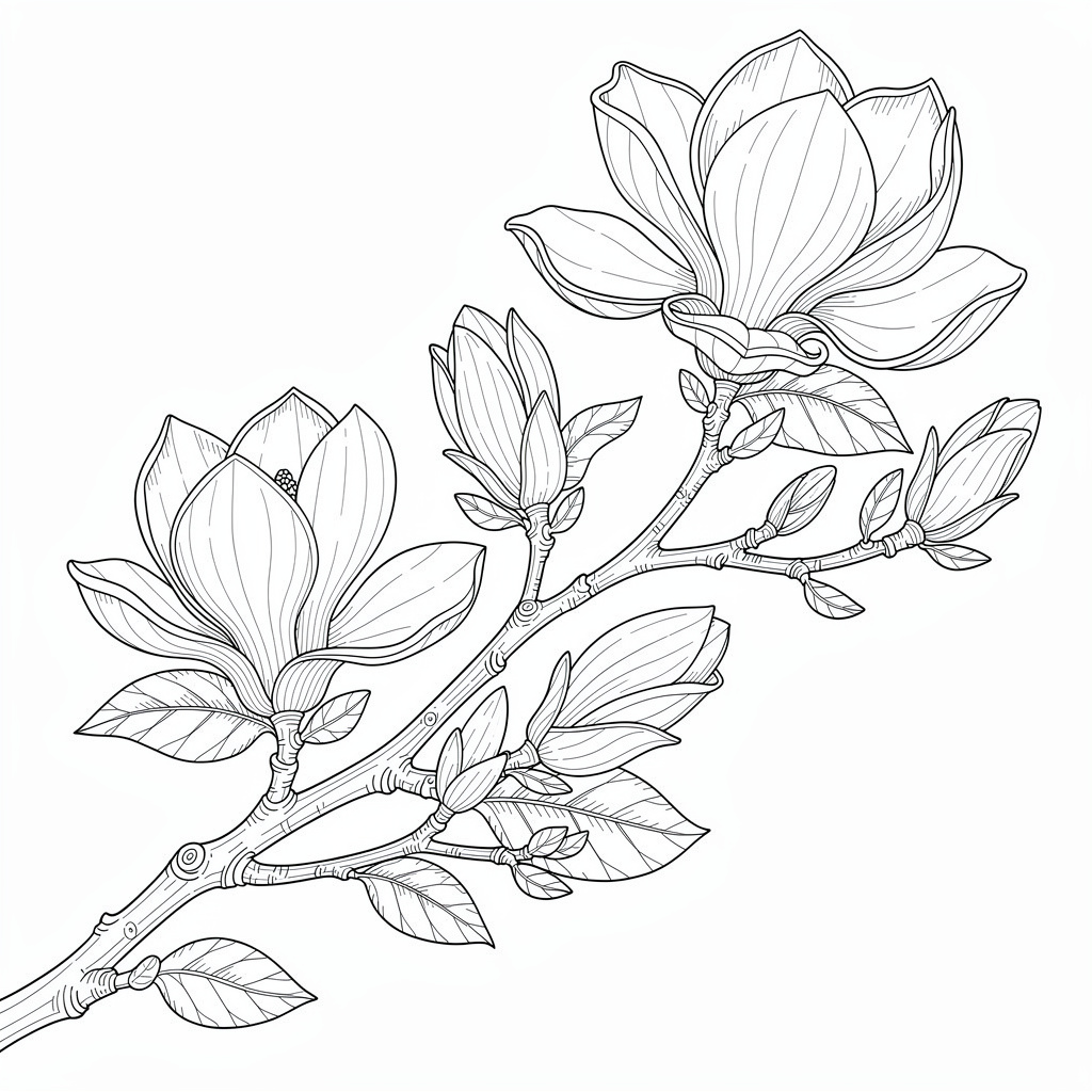 マグノリアのぬりえ（むずかしい）