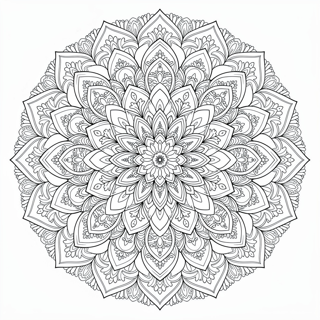 蓮の花詳細マンダラのぬりえ（むずかしい）
