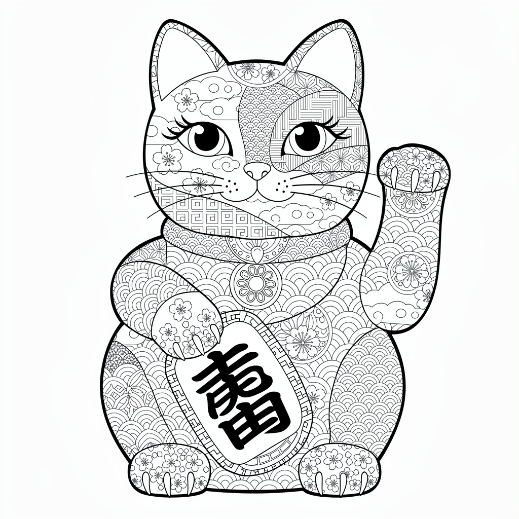 招き猫のぬりえ（むずかしい）