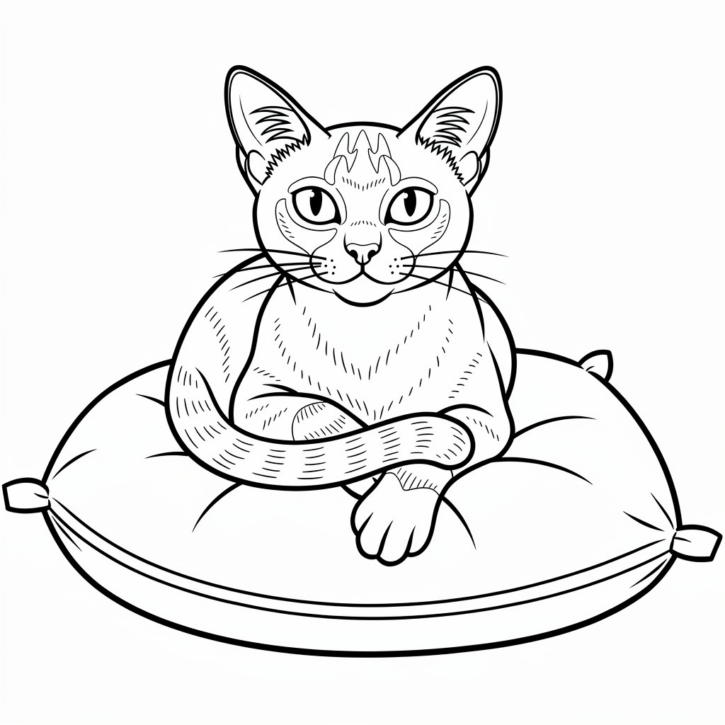 クッションのシャム猫のぬりえ