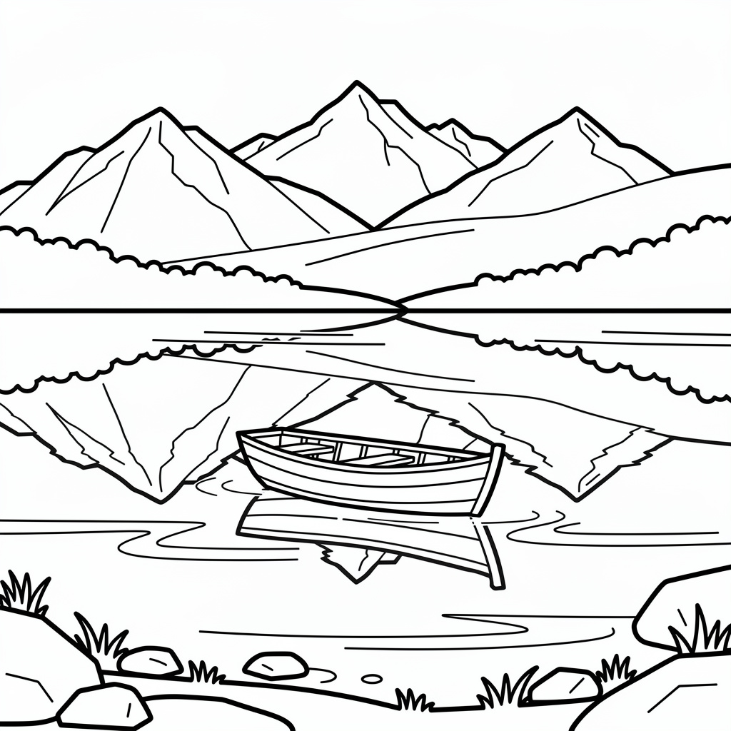 山湖の反射のぬりえ