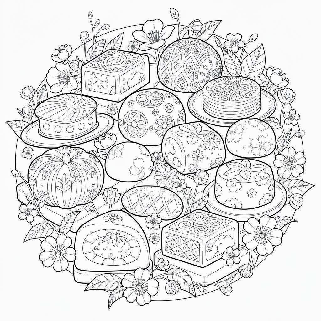 和菓子のぬりえ（むずかしい）