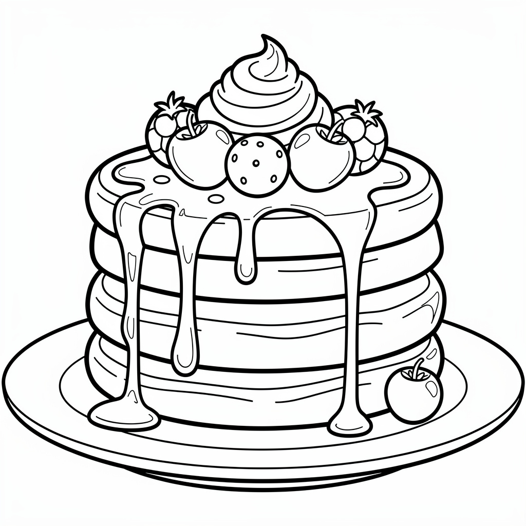 パンケーキとフルーツのぬりえ