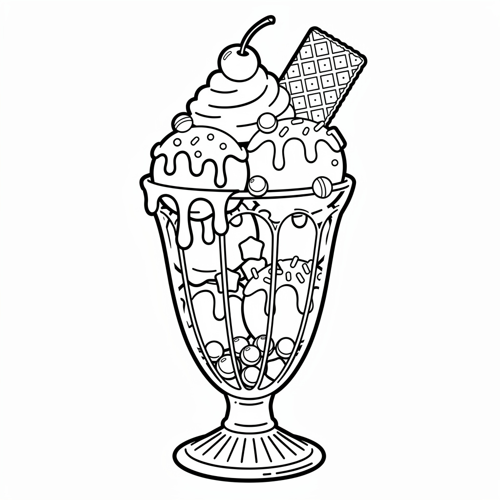 アイスクリームサンデーのぬりえ