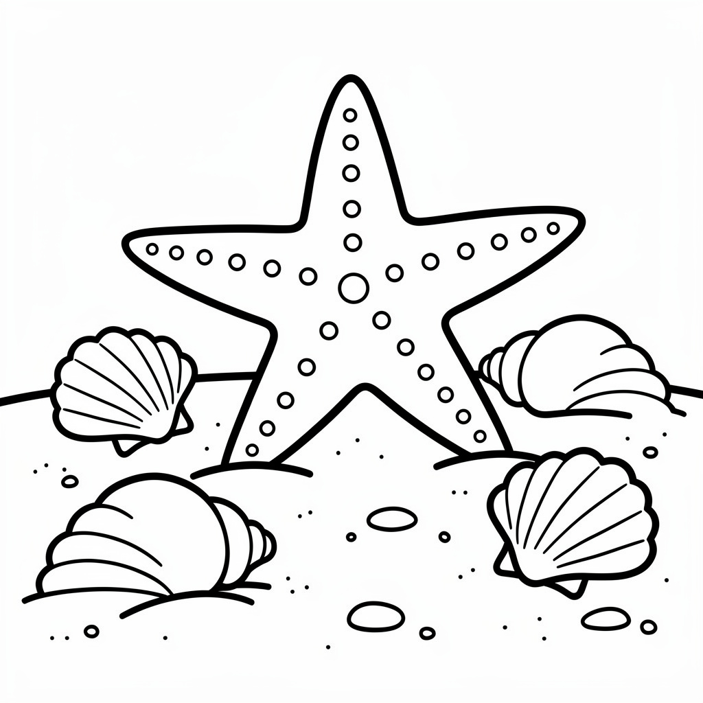 砂浜のヒトデのぬりえ（かんたん）