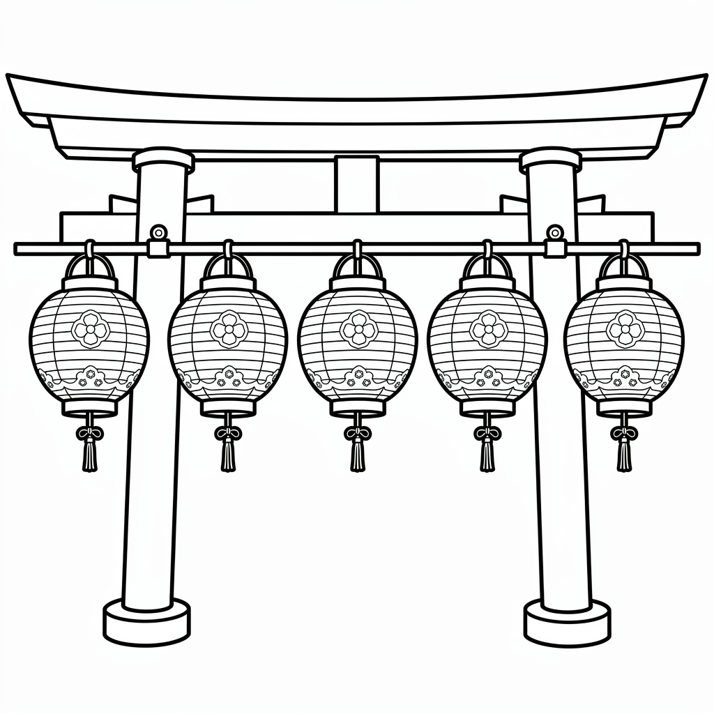神社の提灯のぬりえ