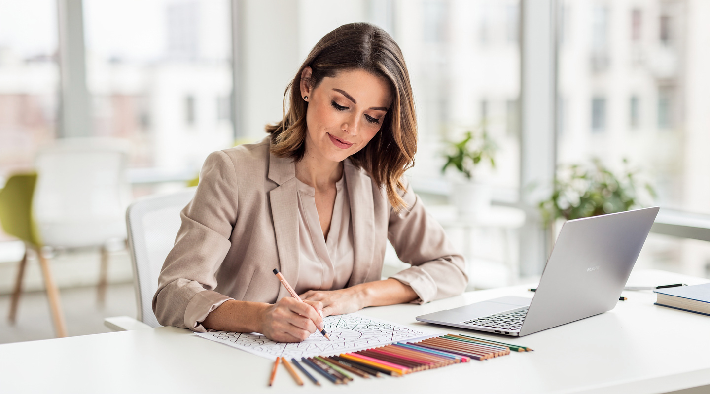 A woman refreshing herself with coloring after work