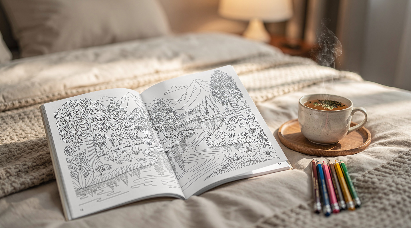 A peaceful nighttime coloring setup